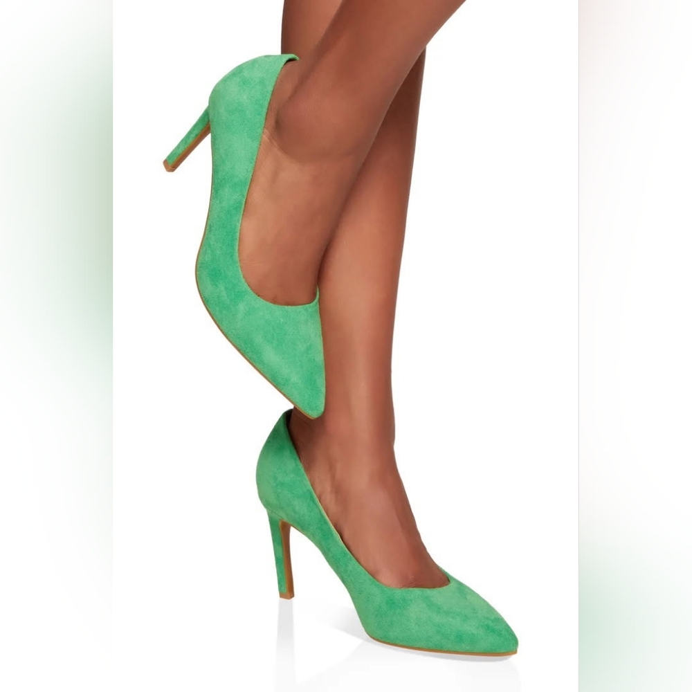 MULTIPLE-NEW Vibrant Green Suede & Black Patent Sophisticated Pumps- Sz11